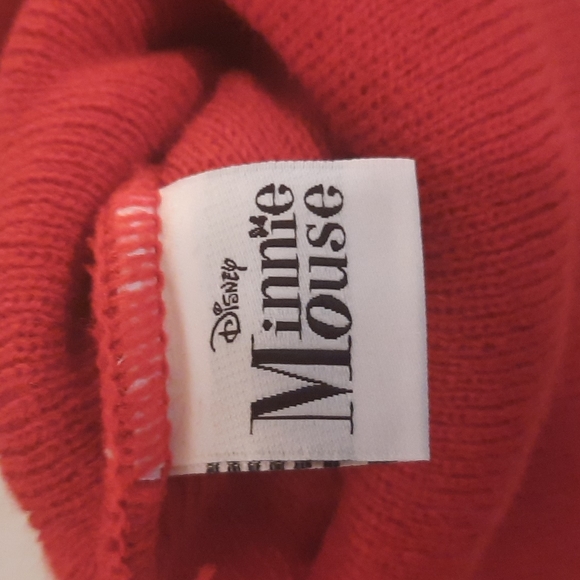 Disney "Minnie" Mouse beanie hat with fringe Puff on top red black white pom pom - Picture 7 of 9